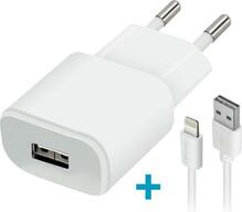 Laadija Forever TC-01 1x USB 1A, valge koos Lightning kaabliga