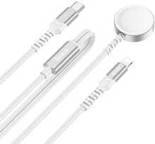 USB kaabel Hoco CW54 2in1 USB-C \/ Lightning \/ Apple Watch 1,2 m, valge