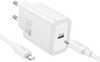 Laadija Hoco N62 USB C QC PD 30W + USB C-Lightning kaabel, valge