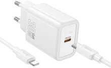 Laadija Hoco N62 USB C QC PD 30W + USB C-Lightning kaabel, valge