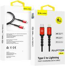 Kaabel Blavec CRA-CL24BR05 Raptor braided Type C to Lightning 0,5 m, must-punane