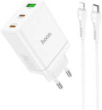 Laadija Hoco N33 2 x USB C + USB A QC3.0 PD 3A 35W + USB C to Lightning kaabel, valge