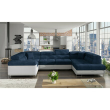 Nurgadiivan Eltap Letto Kronos 09, Soft 17, 202 x 340 x 90 cm, valge/tumesinine, parem, voodipesukastiga