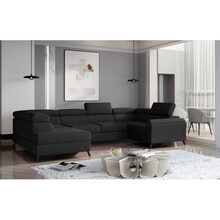 Nurgadiivan Eltap Escada, Mat Velvet 99, 200 x 330 x 98 cm, must, vasakpoolne, voodikastiga