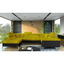 Nurgadiivan Eltap Thiago Omega 68, Soft 11, 350 x 202 x 90 cm, must/kollane, vasakpoolne, voodikastiga