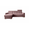 Nurgadiivan Eltap Fresia, Velvetmat 24, 176 x 247 x 104 cm, roosa, vasakpoolne, pesukastiga