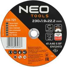 Metalli ja INOX lõikekettad Neo Tools 41 A46-S-BF, 230 x 1,9 x 22,2 mm, 25 tk