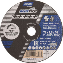 Lõikeketas metallile Norton BlueFire A60 T41, 76 x 1,0 x 10 mm