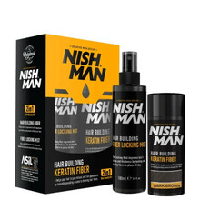Juuksekiud + fikseeriv udu Nishman Hair Building Keratin Fiber & Locking Mist Set, Medium Brown