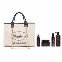 Juuksehoolduskomplekt Saphira Steppin-Out Bag, 250 ml šampoon, 250 ml mask, 150 ml mitmeotstarbeline vahend, 90 ml õli, kott