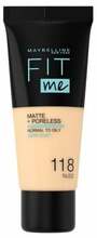 Jumestuskreem Maybelline Fit Me Matte + Poreless, 118 Nude, 30 ml