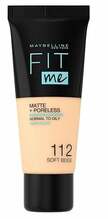Jumestuskreem Maybelline Fit Me Matte + Poreless, 112 Soft Beige, 30 ml