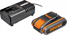Aku ja laadija komplekt Worx WA3601, 20 V, 2.0 Ah, Li-ion