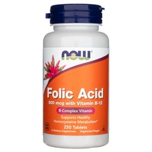 Now Foods foolhape 800 mcg koos vitamiiniga B-12, 250 tabletti