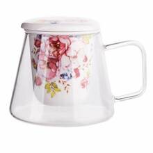 Klaasist tass Altom Design, portselanist teefiltriga Gėlės, 300 ml