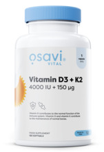 Osavi Vitamin D3 + K2, 4000 IU + 150 mcg, 120 kapslit