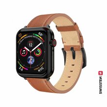 Kellarihm Swissten Leather Band, Apple Watch 42/44/45/49mm, pruun/must