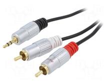 Audiokaabel Qoltec 52341, 2x RCA - Mini Jack 3,5 mm, 3 m, must