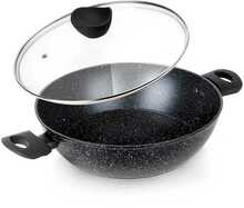 Sügav pann Nava Vilde Black Line, graniitkattega, klaasist kaanega, 28 cm, 3,5 l