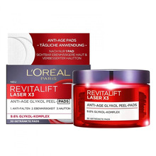Koorivad padjakesed L'Oreal Paris Revitalift Laser X3, glükoolhape, vananemisvastased, 30 tk
