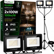 LED ehitusprožektor statiiviga, 2x100W