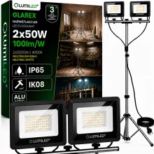 Halogeen-LED prožektor statiiviga, 2x50W