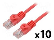 Võrgukaabel Lanberg, Cat6, UTP, 0,25 m, punane, 10 tk
