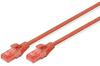 Võrgukaabel Digitus DK-1617-0025, Cat6 U/UTP, 0,25 m, 2xRJ45, valge/punane