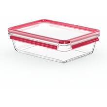 Klaasist toidukarp Emsa Clip & Close N10411, 2 L, läbipaistev/punane, ristkülikukujuline