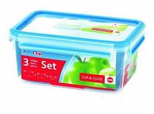 Toidukonteinerite komplekt Emsa Clip & Close, 0,55 L, 1,0 L, 2,3 L, läbipaistev/sinine