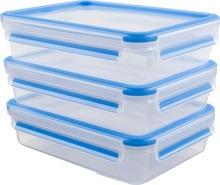 Toidukarpide komplekt Emsa Clip & Close, 1,2 L, ristkülikukujuline, läbipaistev/sinine, 3 tk