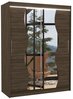 Riidekapp Adrk Furniture Renzo 150, liugustega, LED valgustuse ja peegliga, 58 x 150 x 200 cm, tumepruun