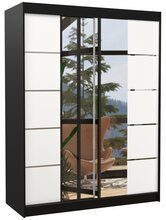 Riidekapp ADRK Furniture Nordic 150, 150 x 58 x 200 cm, peegliga, must/valge