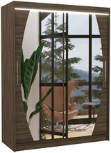 Riidekapp Adrk Furniture Alen 150, 58 x 150 x 200 cm, LED valgustusega, peegliga, tumepruun