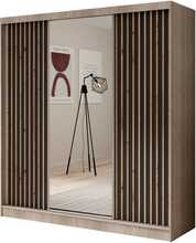 Riidekapp Adrk Furniture Ida 200, 200 x 61 x 215 cm, must/sonoma tamm, peegliga