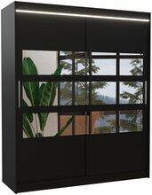 Riidekapp Adrk Furniture Toledo 180, 58 x 180 x 215 cm, LED valgustusega, peegliga, must