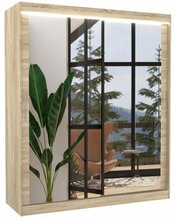 Riidekapp Adrk Furniture Ettore 180, 58 x 180 x 215 cm, LED valgustusega, peegliga, beež