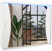 Riidekapp Adrk Furniture Diego 250, 250 x 58 x 215 cm, LED valgustusega, peegliga, valge