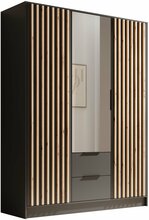 Riidekapp Adrk Furniture Neri 150, 150 x 51 x 200 cm, peegliga, pruun/must