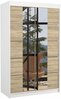Riidekapp ADRK Furniture Genua 120, 120 x 58 x 200 cm, peegliga, valge/tamm