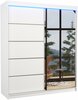 Riidekapp Adrk Furniture Caro 180, 58 x 180 x 215 cm, peegli ja LED valgustusega, valge