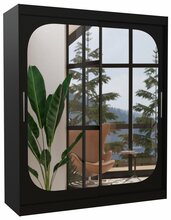 Riidekapp ADRK Furniture Arizona 180, liugustega, peegliga, 58 x 180 x 215 cm, must