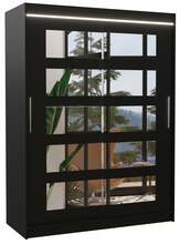 Liugustega riidekapp Adrk Furniture Murani 150, 58 x 150 x 200 cm, LED valgustusega ja peegliga, must