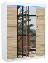 Riidekapp Adrk Furniture Nordic 150, 58 x 150 x 200 cm, LED valgustusega, peegliga, valge/pruun/pruunikas
