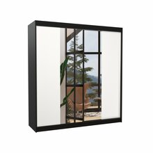 Riidekapp Adrk Furniture Perqs 200, liugustega, peegliga, 58 x 200 x 215 cm, must/valge