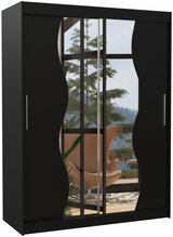 Riidekapp Adrk Furniture Renzo 150, liugustega, peegliga, 58 x 150 x 200 cm, must
