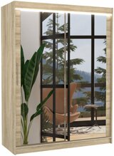 Liugustega riidekapp Adrk Furniture Permo 150, 150 x 200 x 58 cm, peegli ja LED valgustusega, sonoma
