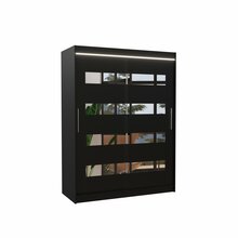 Riidekapp Adrk Furniture Baltic 150, 58 x 150 x 200 cm, LED valgustusega ja peegliga, must