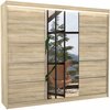 Riidekapp Adrk Furniture Salto 250, liugustega, LED valgustuse ja peegliga, 250 x 58 x 200 cm, beež/sonoma tamm