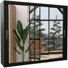 Riidekapp Adrk Chester 250, 58 x 250 x 215 cm, peegliga, must